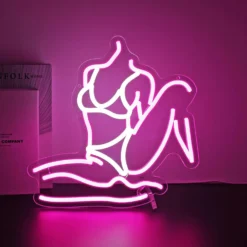 Neon Silhouette de Femme Bikini Rose