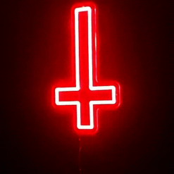 Néon Croix Inversée Rouge