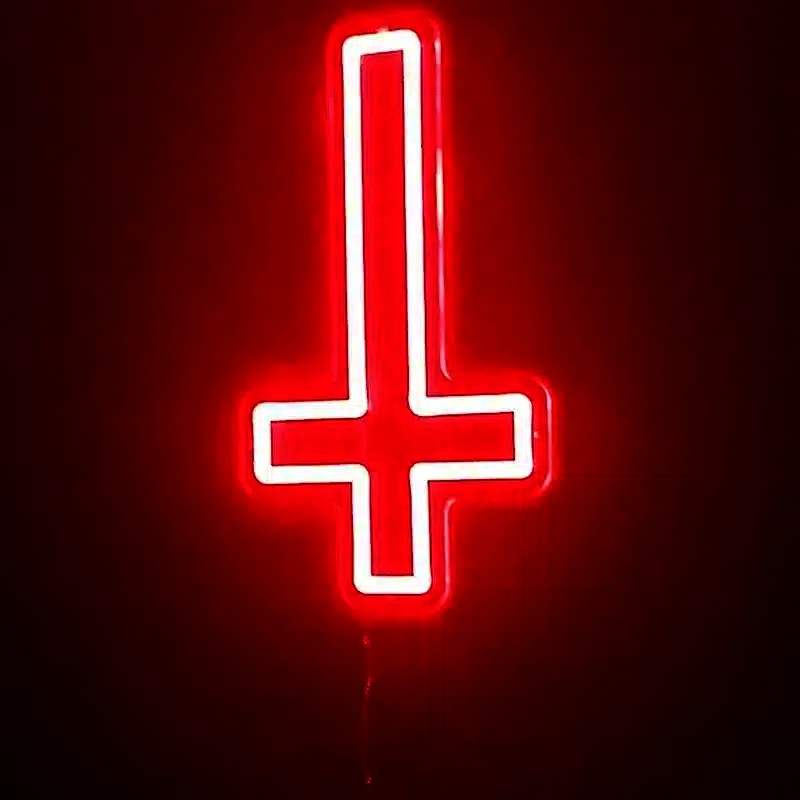 Néon Croix Inversée Rouge