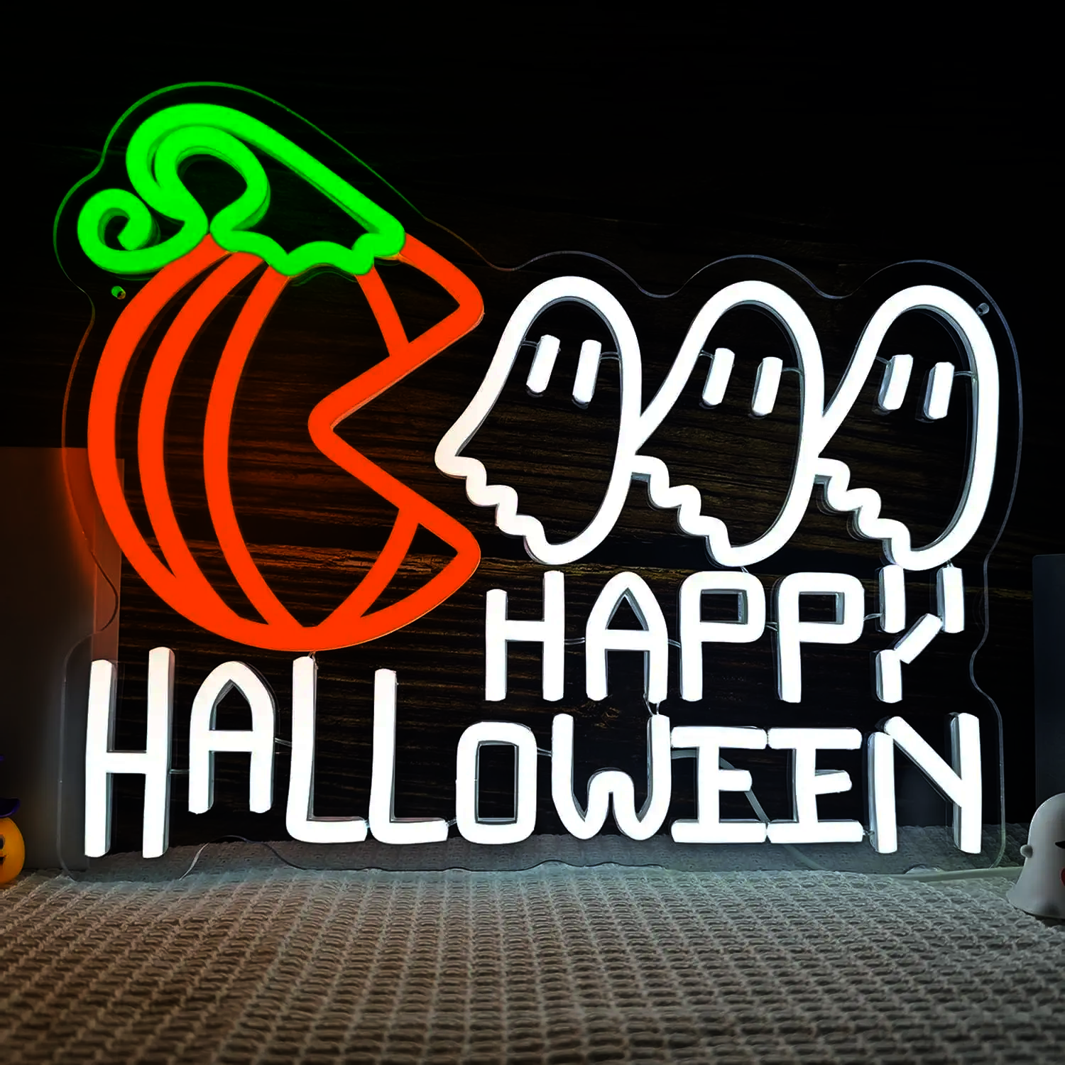 Neon Happy Halloween Pacman Citrouille